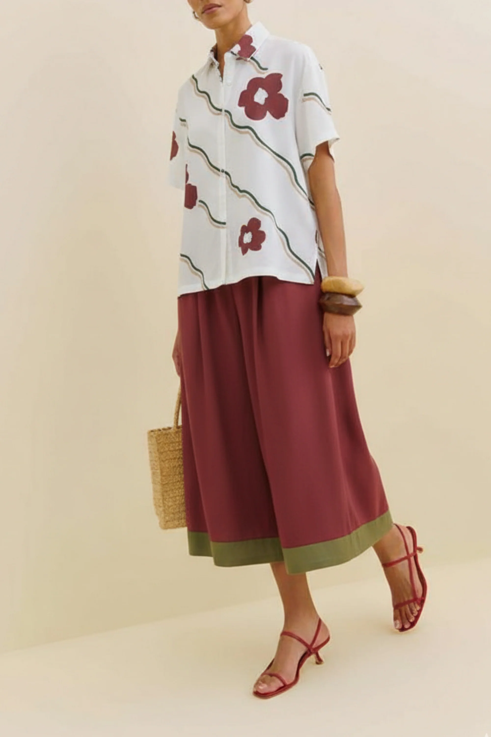 Maroon Flower Wave Fusion Coord Set