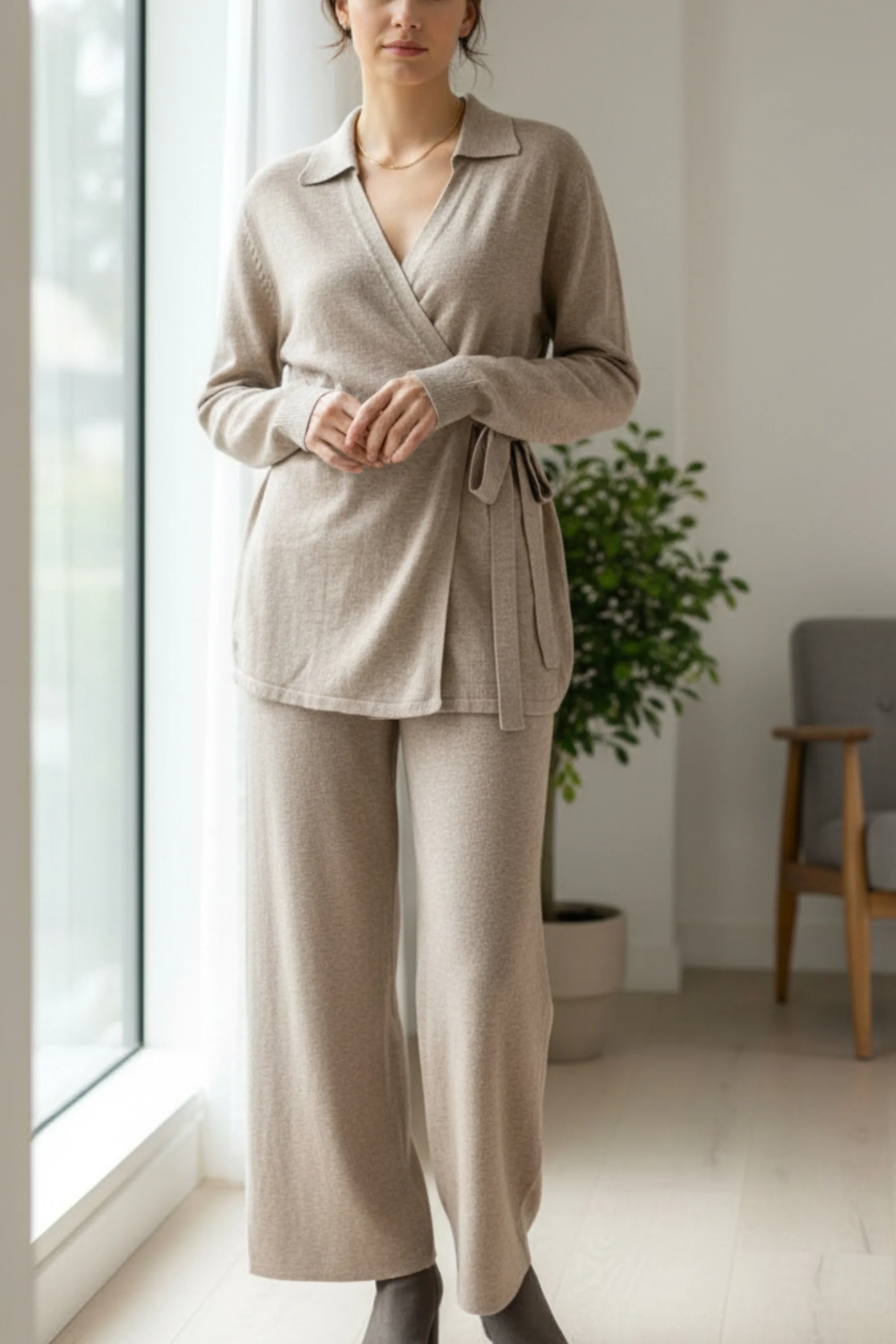 Warm Stone Tie-Up Top