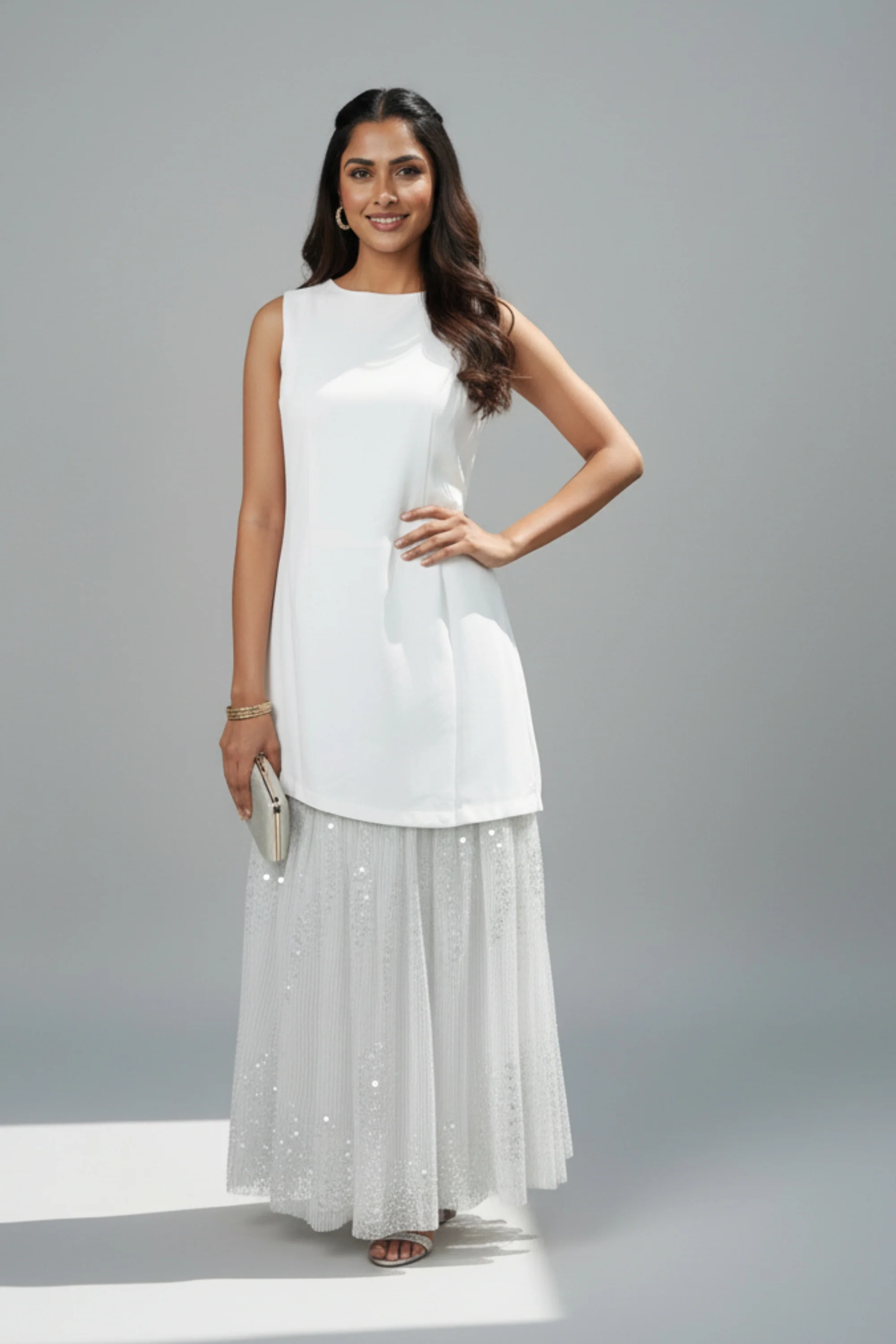 White Lace & Sequin Midi Dress